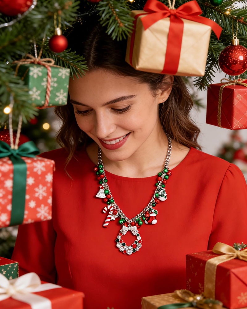 NLCAC Christmas Jingle Bell Necklace Women Christmas Ornament Bib Statement Necklace Xmas Gift Jewelry (Silver) - Image 3